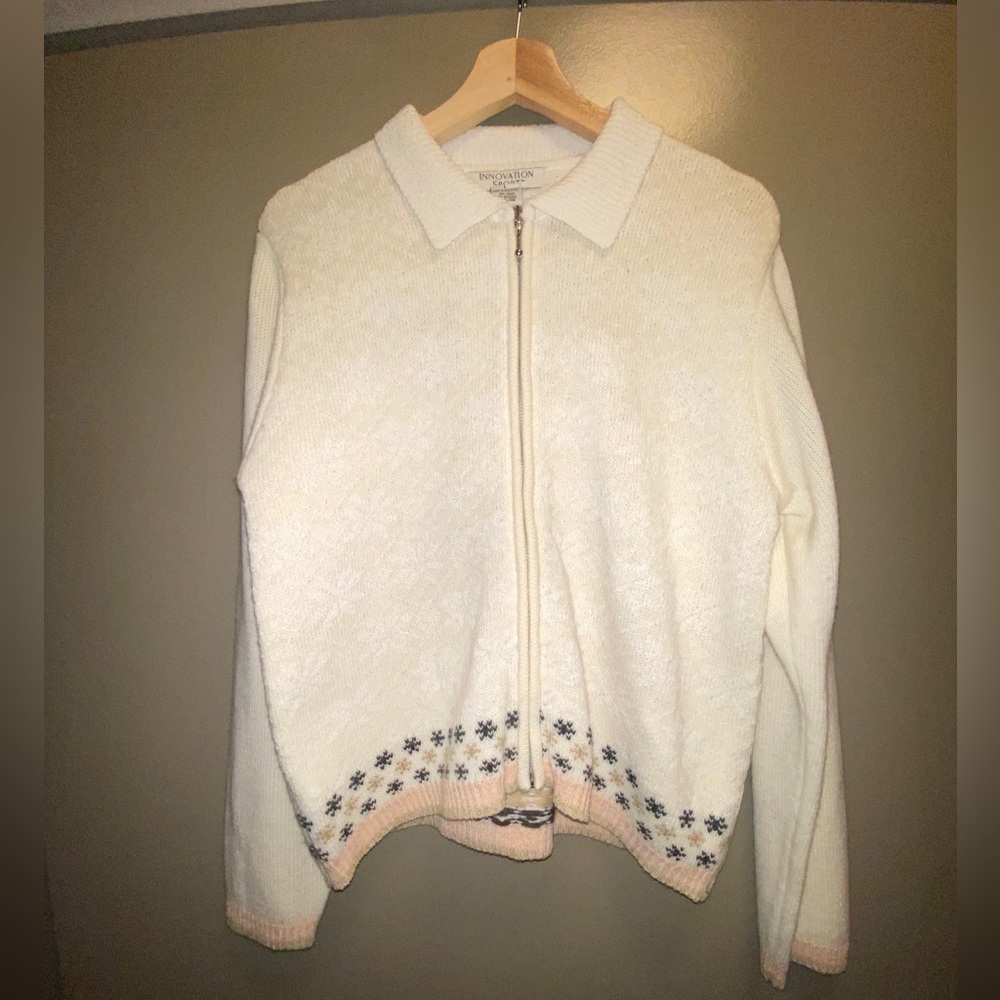 Cream zip up polo sweater
